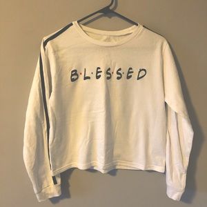 White crop “blessed” crew neck.